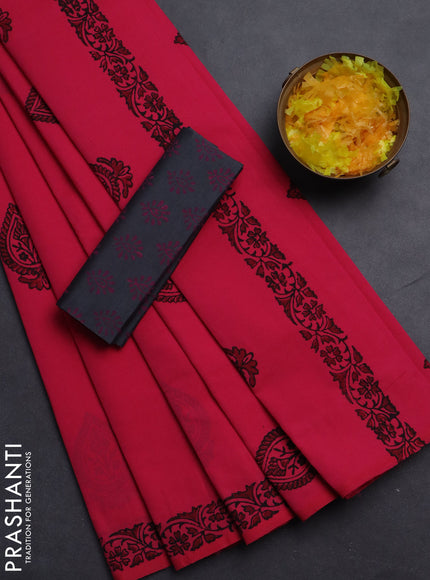 Semi silk cotton saree pink and elephant grey with butta prints and printed border