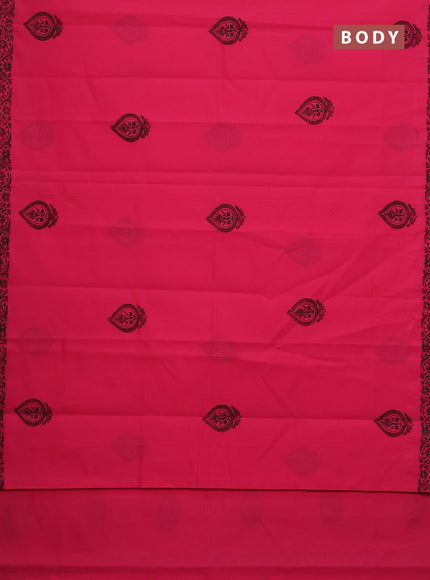 Semi silk cotton saree pink and elephant grey with butta prints and printed border