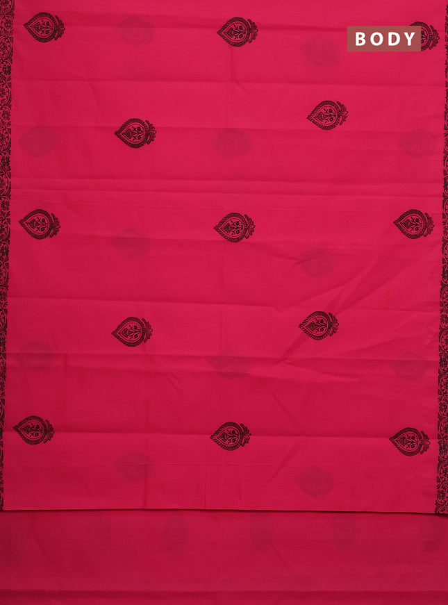 Semi silk cotton saree pink and elephant grey with butta prints and printed border