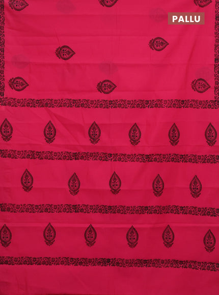 Semi silk cotton saree pink and elephant grey with butta prints and printed border