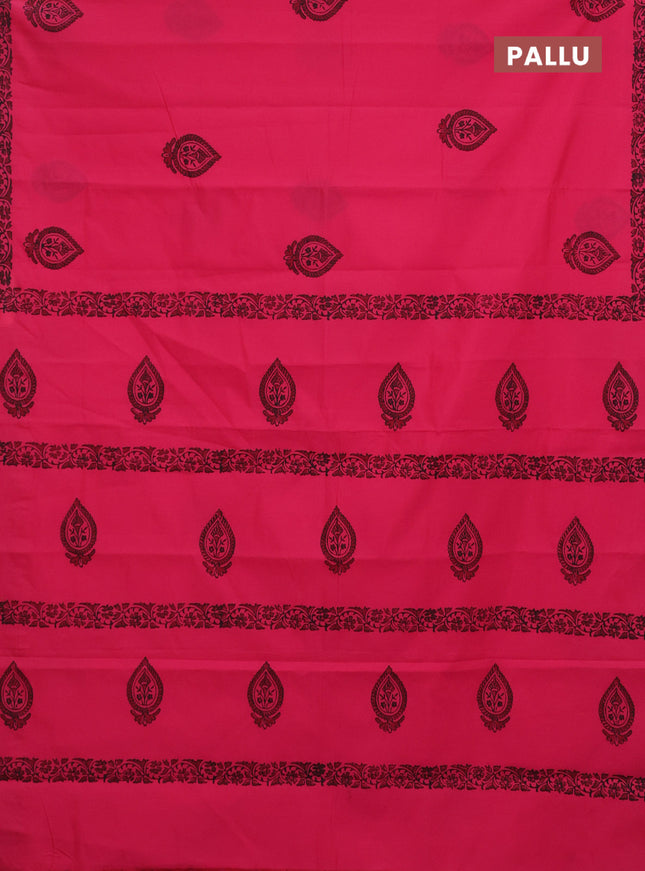 Semi silk cotton saree pink and elephant grey with butta prints and printed border