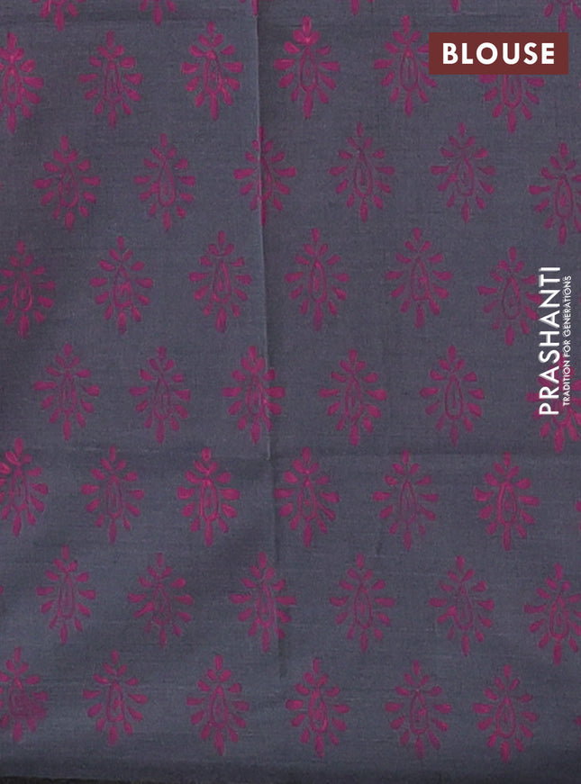 Semi silk cotton saree pink and elephant grey with butta prints and printed border