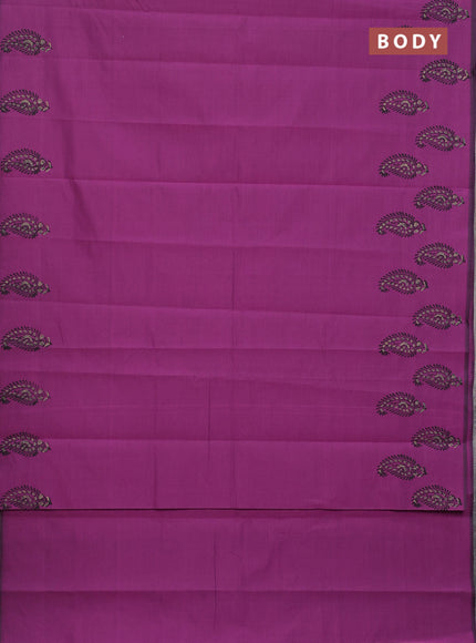 Semi silk cotton saree purple and peach shade with plain body and printed border