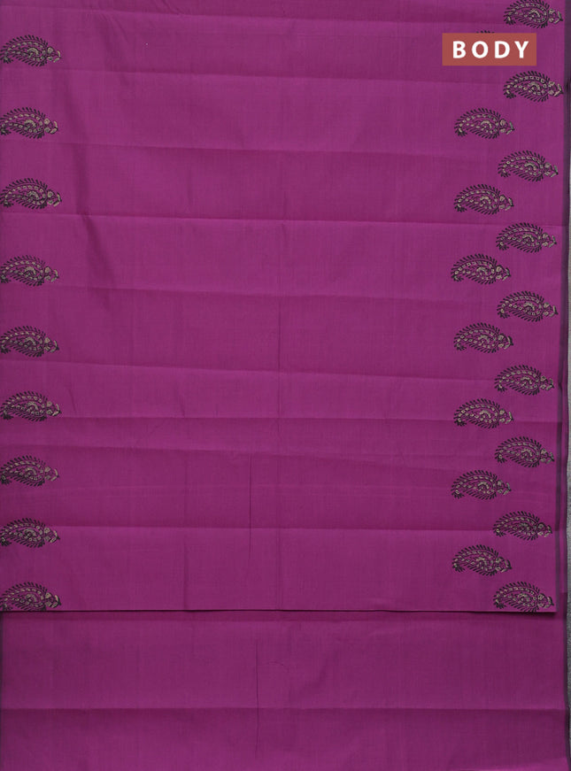 Semi silk cotton saree purple and peach shade with plain body and printed border