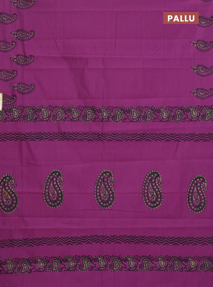 Semi silk cotton saree purple and peach shade with plain body and printed border