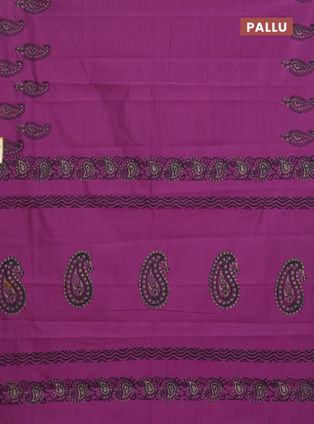 Semi silk cotton saree purple and peach shade with plain body and printed border