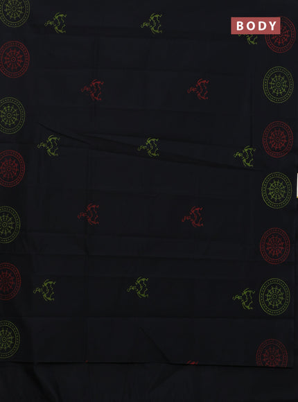 Semi silk cotton saree black and light green with butta prints in borderless style