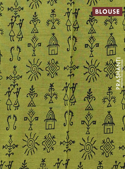 Semi silk cotton saree black and light green with butta prints in borderless style