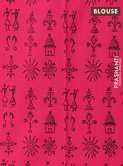 Semi silk cotton saree grey and pink with warli butta prints and printed border