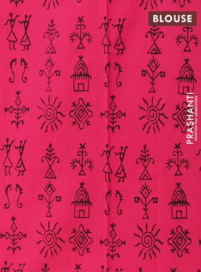 Semi silk cotton saree grey and pink with warli butta prints and printed border
