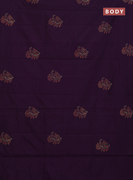 Semi silk cotton saree violet and grey with butta prints in borderless style