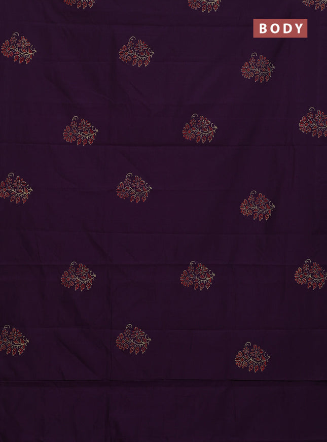Semi silk cotton saree violet and grey with butta prints in borderless style