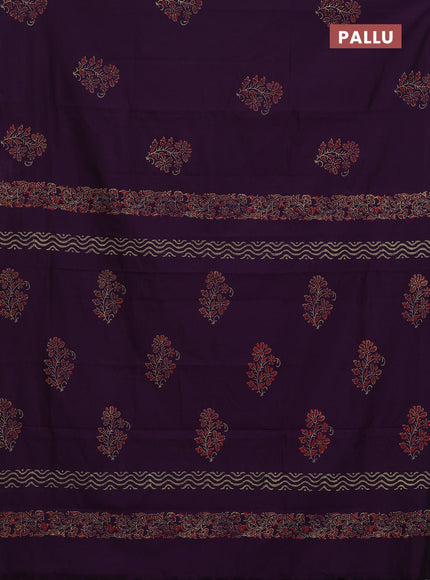 Semi silk cotton saree violet and grey with butta prints in borderless style