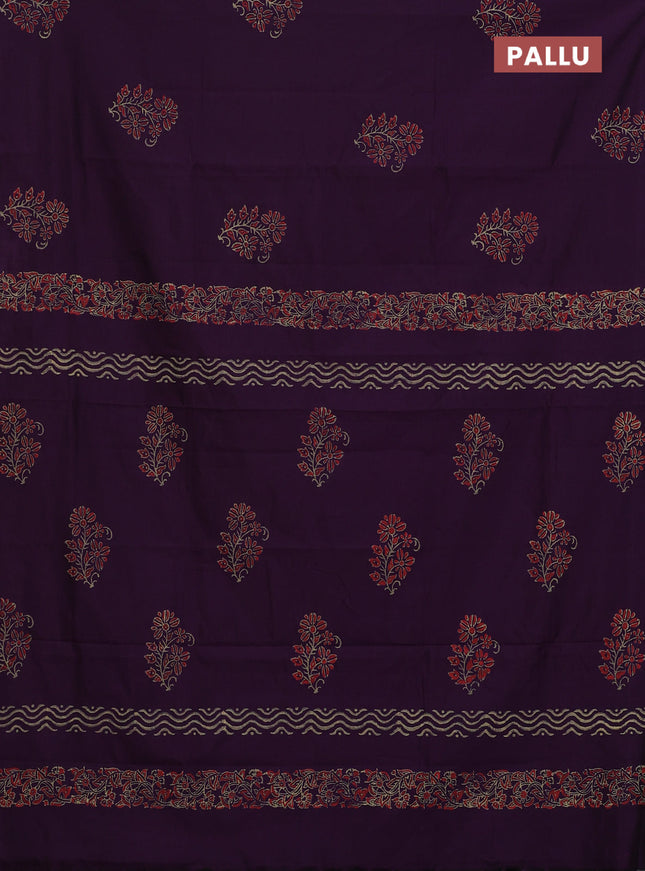 Semi silk cotton saree violet and grey with butta prints in borderless style