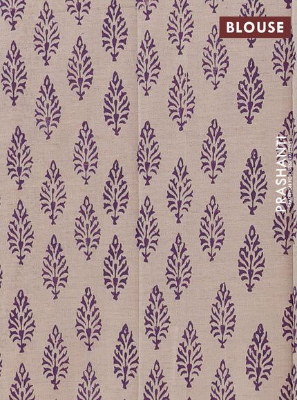 Semi silk cotton saree violet and grey with butta prints in borderless style