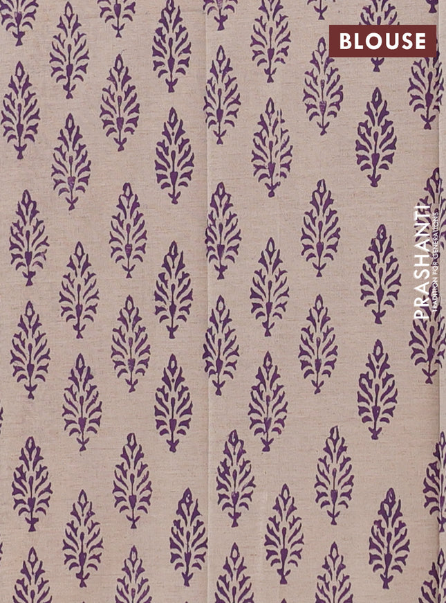 Semi silk cotton saree violet and grey with butta prints in borderless style