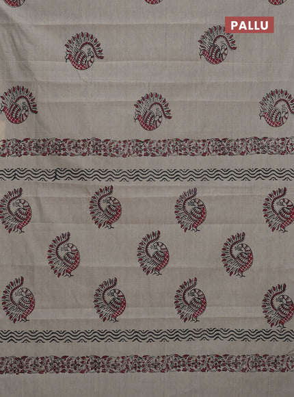 Semi silk cotton saree grey and maroon with butta prints and piping border