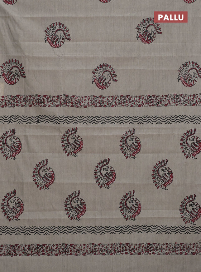 Semi silk cotton saree grey and maroon with butta prints and piping border