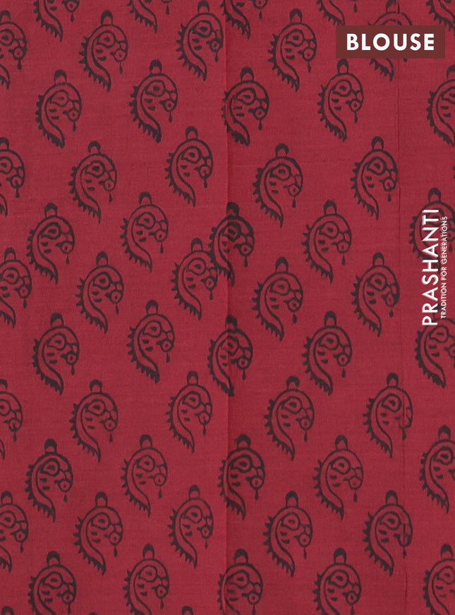 Semi silk cotton saree grey and maroon with butta prints and piping border