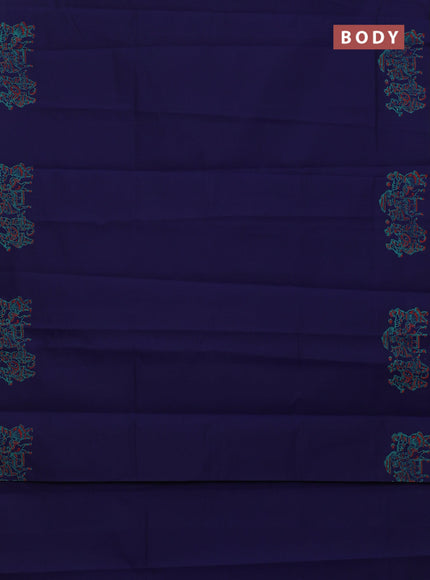 Semi silk cotton saree navy blue and teal green with butta prints in borderless style
