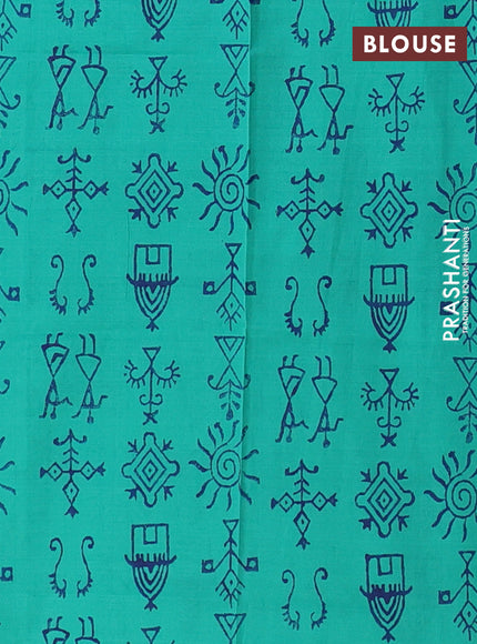 Semi silk cotton saree navy blue and teal green with butta prints in borderless style