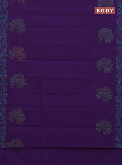 Semi silk cotton saree violet and teal green with butta prints and printed border