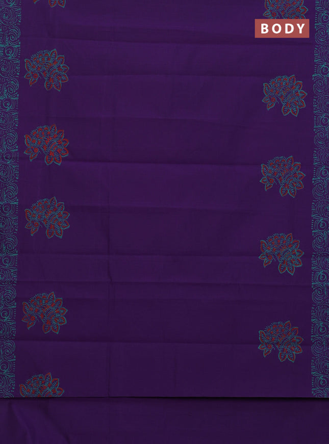 Semi silk cotton saree violet and teal green with butta prints and printed border