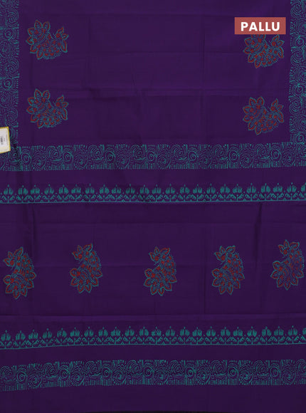 Semi silk cotton saree violet and teal green with butta prints and printed border