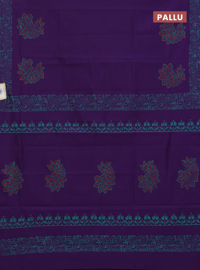 Semi silk cotton saree violet and teal green with butta prints and printed border