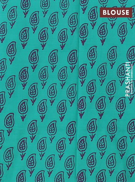 Semi silk cotton saree violet and teal green with butta prints and printed border