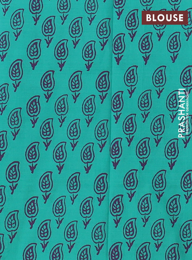 Semi silk cotton saree violet and teal green with butta prints and printed border