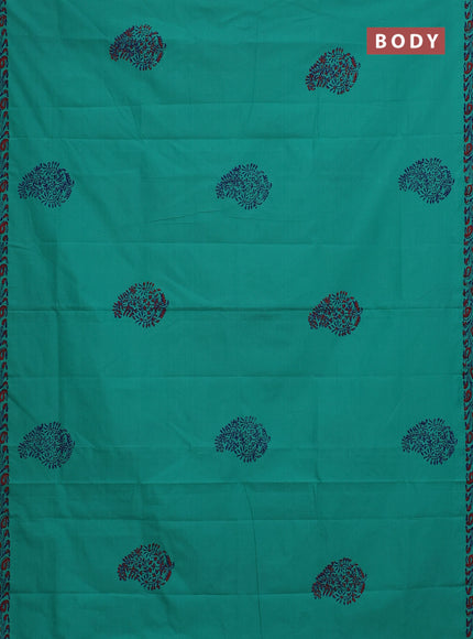 Semi silk cotton saree teal green and blue with butta prints and printed border