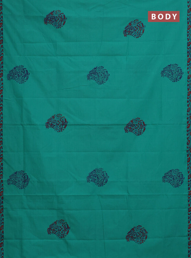Semi silk cotton saree teal green and blue with butta prints and printed border