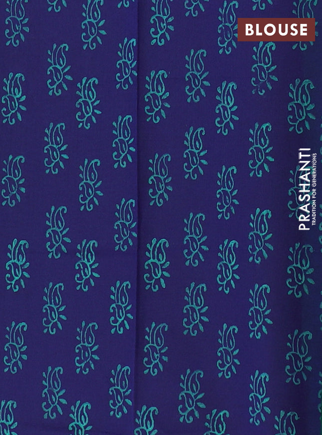 Semi silk cotton saree teal green and blue with butta prints and printed border