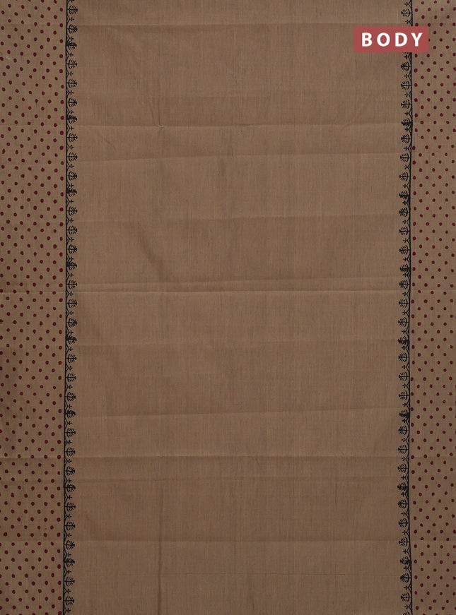 Semi silk cotton saree beige and maroon with plain body and printed border