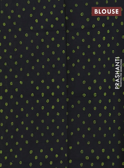 Semi silk cotton saree light green and black with butta prints in borderless style