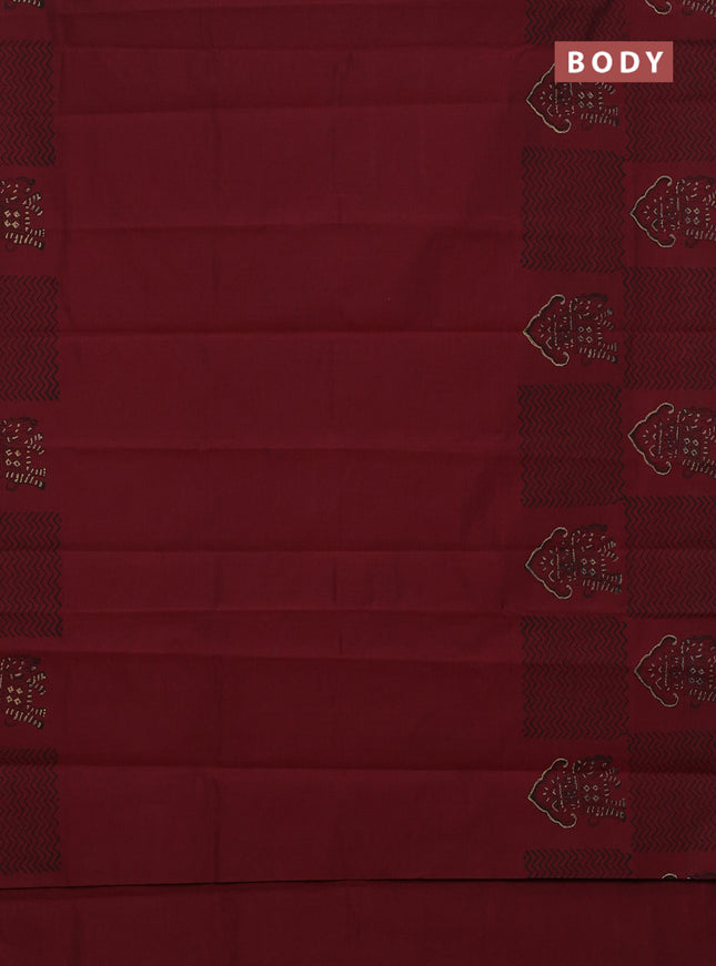 Semi silk cotton saree maroon and beige with butta prints in borderless style