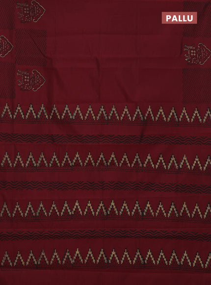 Semi silk cotton saree maroon and beige with butta prints in borderless style