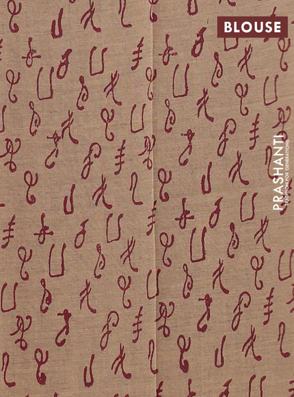 Semi silk cotton saree maroon and beige with butta prints in borderless style