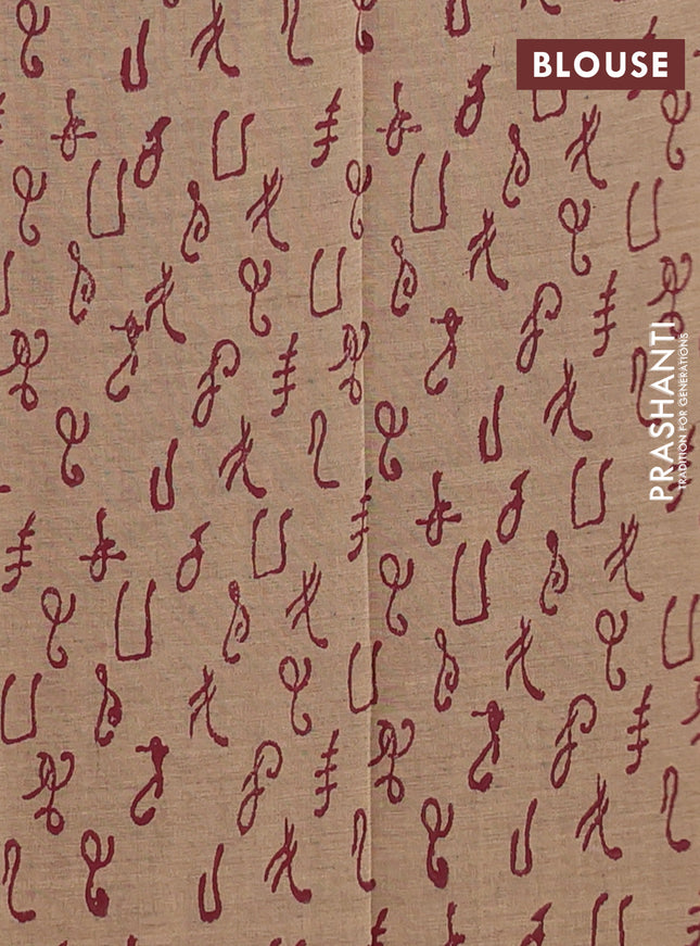 Semi silk cotton saree maroon and beige with butta prints in borderless style