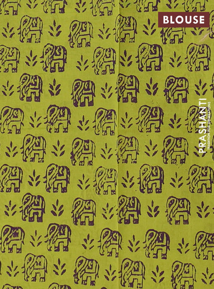 Semi silk cotton saree violet and fluorescent green with butta prints in borderless style