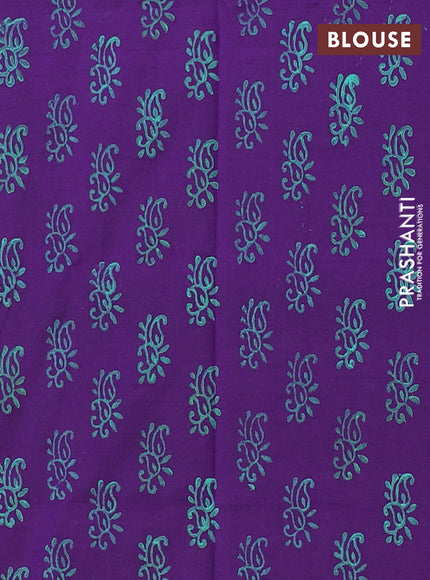 Semi silk cotton saree teal green and violet with butta prints and printed border