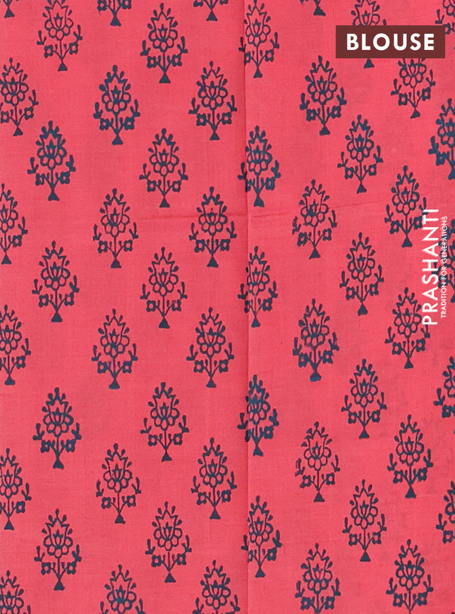 Semi silk cotton saree peacock green and peach pink with butta prints in borderless style