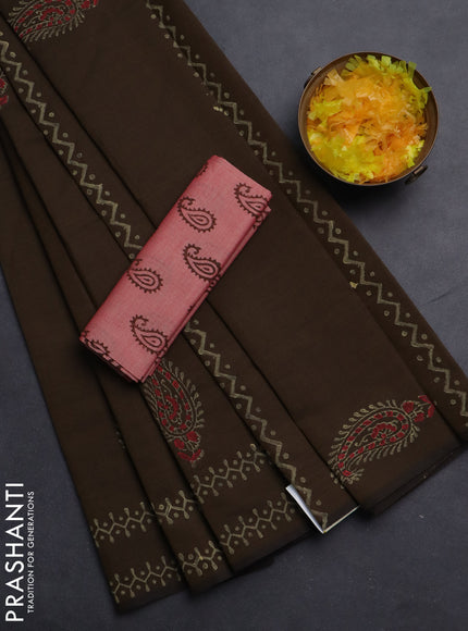 Semi silk cotton saree brown shade and pink shade with butta prints in borderless style