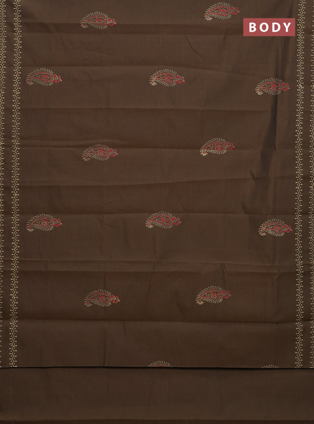 Semi silk cotton saree brown shade and pink shade with butta prints in borderless style