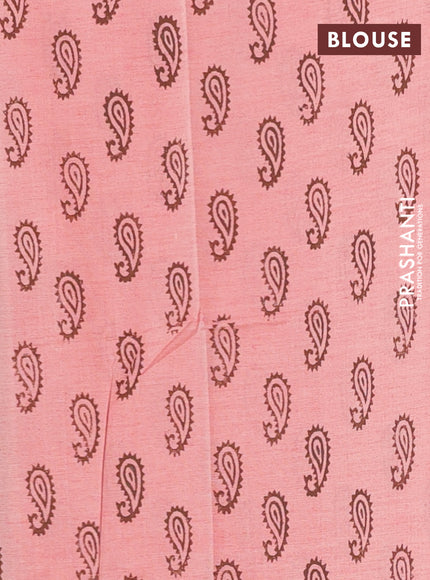 Semi silk cotton saree brown shade and pink shade with butta prints in borderless style