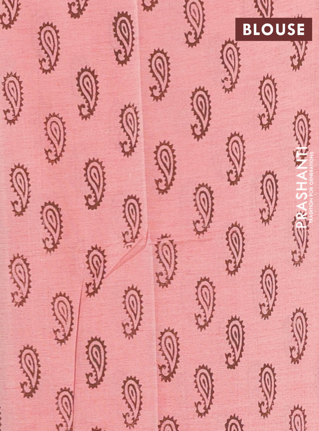 Semi silk cotton saree brown shade and pink shade with butta prints in borderless style