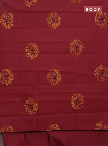 Semi silk cotton saree maroon and dark mustard with butta prints in borderless style