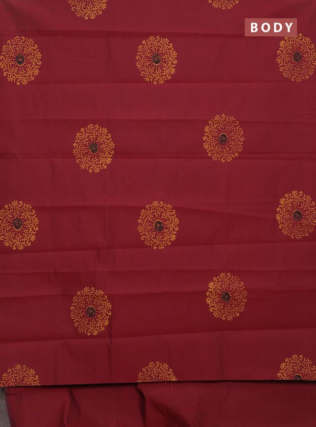 Semi silk cotton saree maroon and dark mustard with butta prints in borderless style