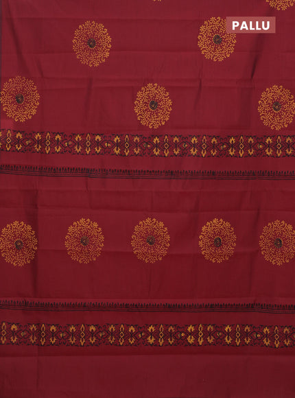 Semi silk cotton saree maroon and dark mustard with butta prints in borderless style